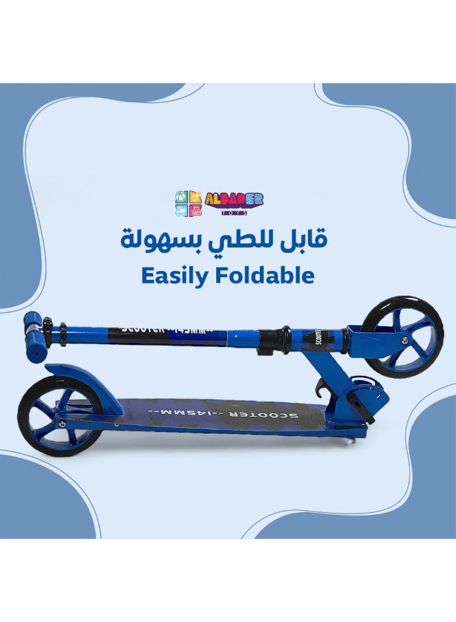 البدر سكوتر دفع للاطفال من البدر، سكوتر قابل للطي بـ3 ارتفاعات قابلة للتعديل، مع عجلتين صامتتين بقطر كبير من البولي يوريثين وسطح مضاد للانزلاق، مناسب للاولاد والبنات من سن 5 الى 14 سنة وحتى 100 كجم، ازرق - Image 4